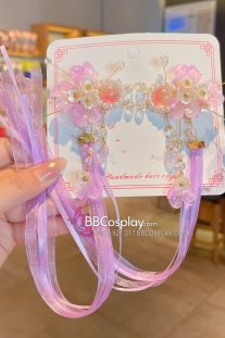 Cặp Kẹp Tóc Đính Hạt Tone Tím Kèm Ruy Băng