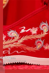 Giày Thêu Phượng Hoàng Đỏ Đế Cao 7Cm