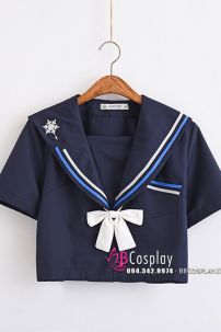 Nữ Sinh Hoa Tuyết Xanh Đậm Có Size XL