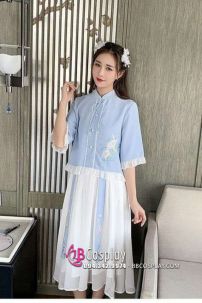 Đồ Nữ Sinh Dân Quốc Áo Xanh Váy Trắng