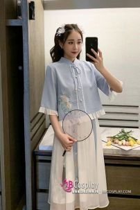 Đồ Nữ Sinh Dân Quốc Áo Xanh Váy Trắng