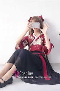Đồ Hằng Nga Hoa Trà Áo Đỏ Váy Đen