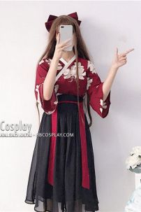 Đồ Hằng Nga Hoa Trà Áo Đỏ Váy Đen