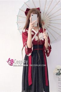 Đồ Hằng Nga Hoa Trà Áo Đỏ Váy Đen