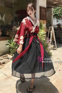 Đồ Hằng Nga Hoa Trà Áo Đỏ Váy Đen