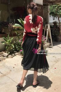 Đồ Hằng Nga Hoa Trà Áo Đỏ Váy Đen