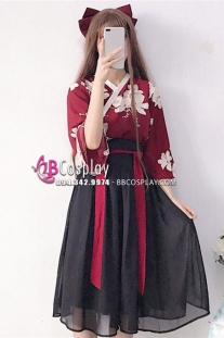 Trang Phục Hằng Nga Hoa Trà Áo Đỏ Váy Đen
