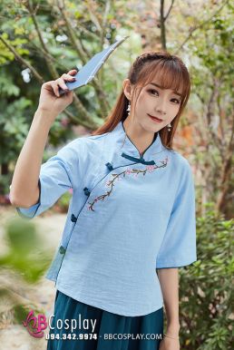 Thuê Hán Phục Cách Tân Trung Hoa Áo Xanh Váy Xanh Rêu