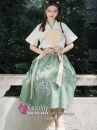 Hán Phục Cách Tân Áo Trắng Viền Xanh Váy Xanh