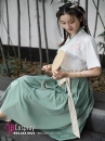 Hán Phục Cách Tân Áo Trắng Viền Xanh Váy Xanh