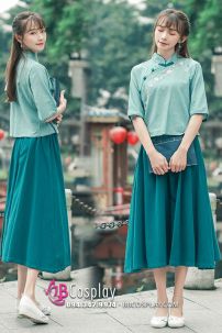 Hán Phục Chụp Ảnh Dễ Thương Áo Xanh Váy Xanh