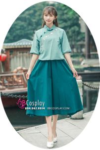 Hán Phục Chụp Ảnh Dễ Thương Áo Xanh Váy Xanh