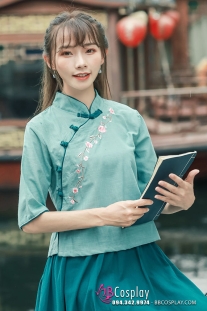 Hán Phục Chụp Ảnh Dễ Thương Áo Xanh Váy Xanh