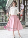 Nữ Sinh Trung Hoa Áo Kem Váy Hồng Vải Đũi