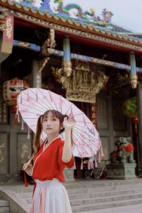 Dù Vải Cổ Trang Hồng _ Hoa Đào Và Chim Én 35