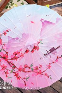 Dù Vải Cổ Trang Hoa Anh Đào Màu Đỏ