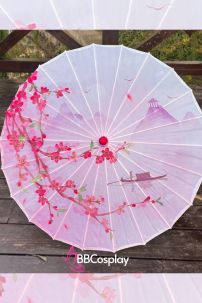 Dù Vải Cổ Trang Hoa Anh Đào Màu Đỏ