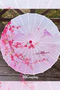 Dù Vải Cổ Trang Hoa Anh Đào Màu Đỏ