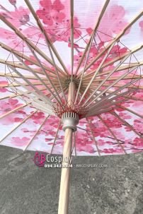 Dù Vải Cổ Trang Hoa Đào Nền Trắng