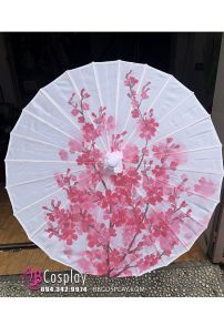 Dù Vải Cổ Trang Hoa Đào Nền Trắng