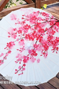 Dù Vải Cổ Trang Hoa Đào Nền Trắng