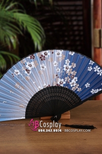Uchiwa Quạt Mỹ Thuật Nhật Bản Hoa Đào Nền Xanh