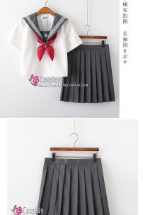 Đồng Phục Nữ Sinh Nhật Bản Trắng Phối Xám