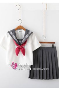 Đồng Phục Nữ Sinh Nhật Bản Trắng Phối Xám