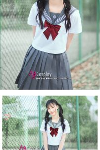 Đồng Phục Nữ Sinh Nhật Bản Trắng Phối Xám