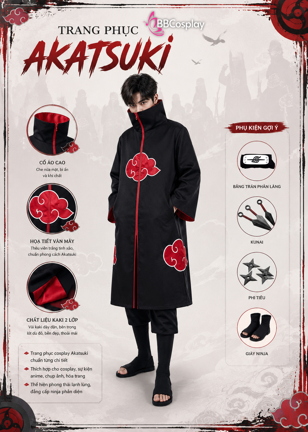 Áo Khoác Akatsuki Cổ Cao