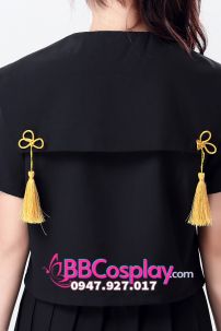 Nữ Sinh Đen Tay Ngắn Thêu Hoa Đào