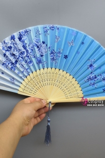 Quạt Vải Nhật Bản Uchiwa Hoa Hồng Xanh