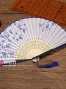 Quạt Vải Trắng Nhật Bản Hoa Xanh Uchiwa