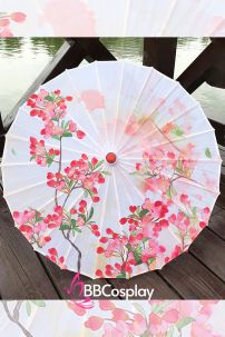 Dù Vải Cổ Trang Hoa Phượng Đỏ Nền Trắng