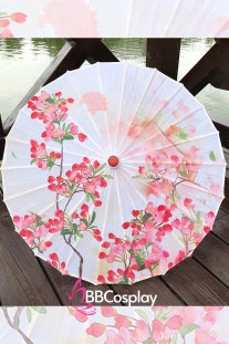 Dù Vải Cổ Trang Hoa Phượng Đỏ Nền Trắng