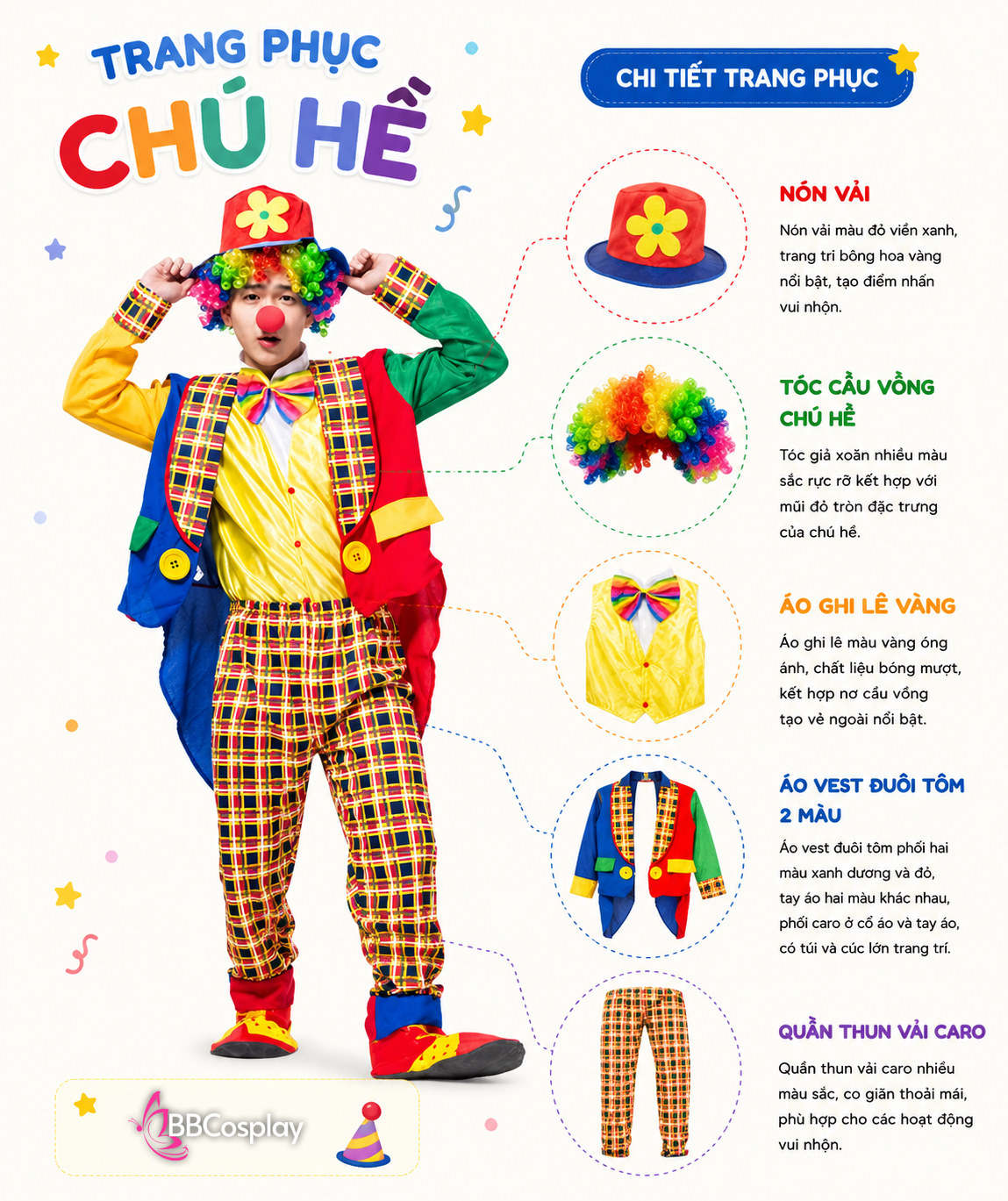 Trang Phục Chú Hề Vest Caro Đuôi Tôm Hoạ Tiết Quần Caro