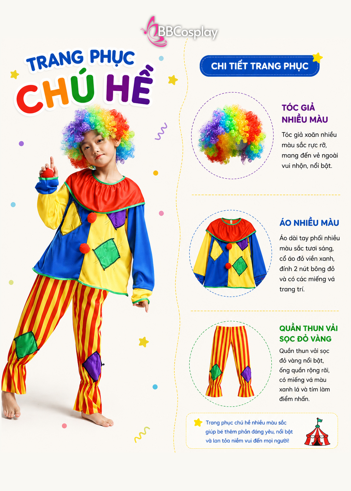 Đồ Chú Hề Trẻ Em Size L (Phù Hợp Cho Bé 120 - 130Cm)