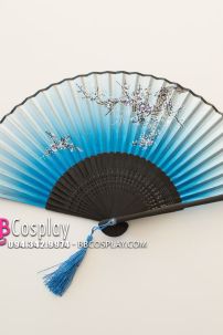 Uchiwa Quạt Vải Nhật Bản Mai Trắng Nền Xanh