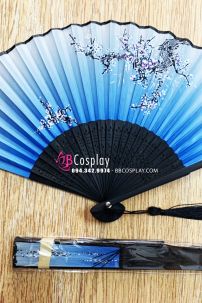 Uchiwa Quạt Vải Nhật Bản Mai Trắng Nền Xanh