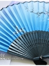 Uchiwa Quạt Vải Nhật Bản Mai Trắng Nền Xanh
