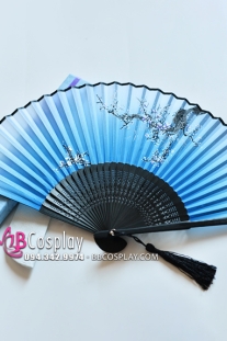 Uchiwa Quạt Vải Nhật Bản Mai Trắng Nền Xanh