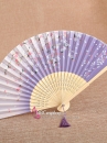 Uchiwa Quạt Vải Nhật Bản Trắng Phối Tím Hoa