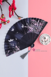 Uchiwa Quạt Vải Nhật Bản Mẫu Đơn Nền Đen