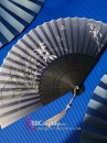 Uchiwa Quạt Vải Nhật Bản Nền Đen Cán Đen Hoa Lan