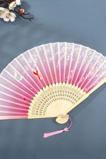 Uchiwa Quạt Vải Nhật Bản Nền Hồng Bướm Đỏ