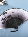 Uchiwa Quạt Vải Nhật Bản Đen Nền Trắng Cây Trúc Và Chuồn Chuồn