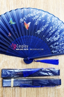 Uchiwa Quạt Vải Nhật Bản Lưu Ly Nền Xanh