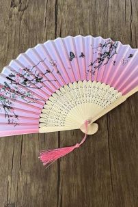 Uchiwa Quạt Vải Nhật Bản Hồng Nhánh Đào Và Bướm Lượn
