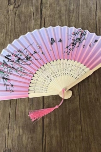 Uchiwa Quạt Vải Nhật Bản Hồng Nhánh Đào Và Bướm Lượn