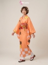 Trang Phục Kimono Nhật Bản Màu Cam Hoa Hướng Dương Vàng